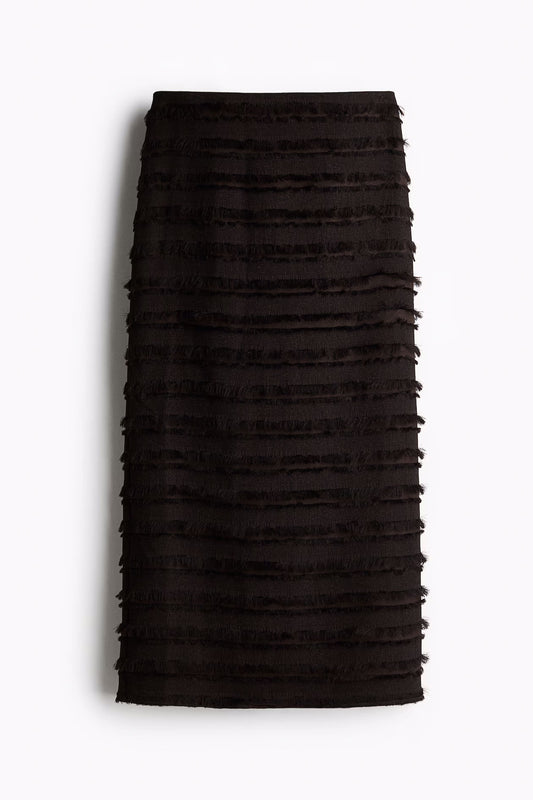Boho Fringe-Trimmed Midi Skirt